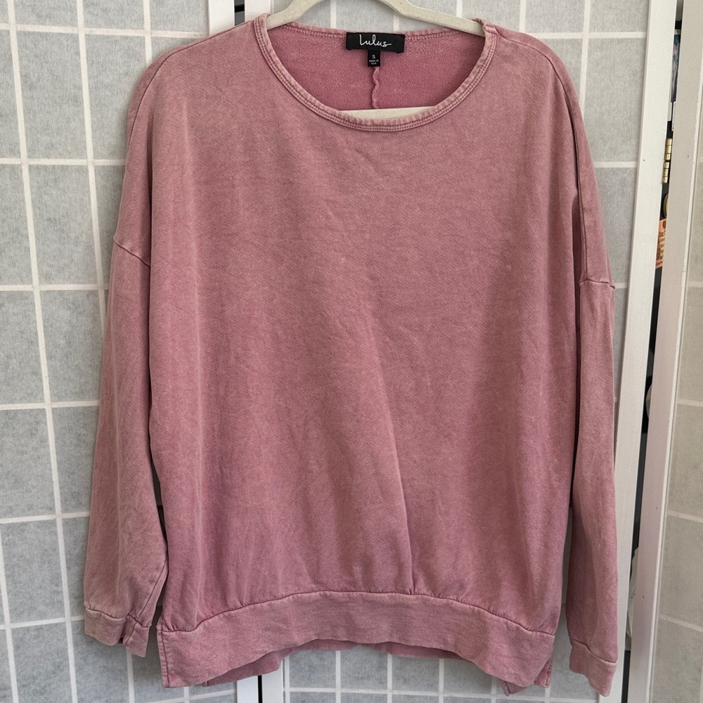 Lulu's Dusty Rose Washed Crew Neck Sweater